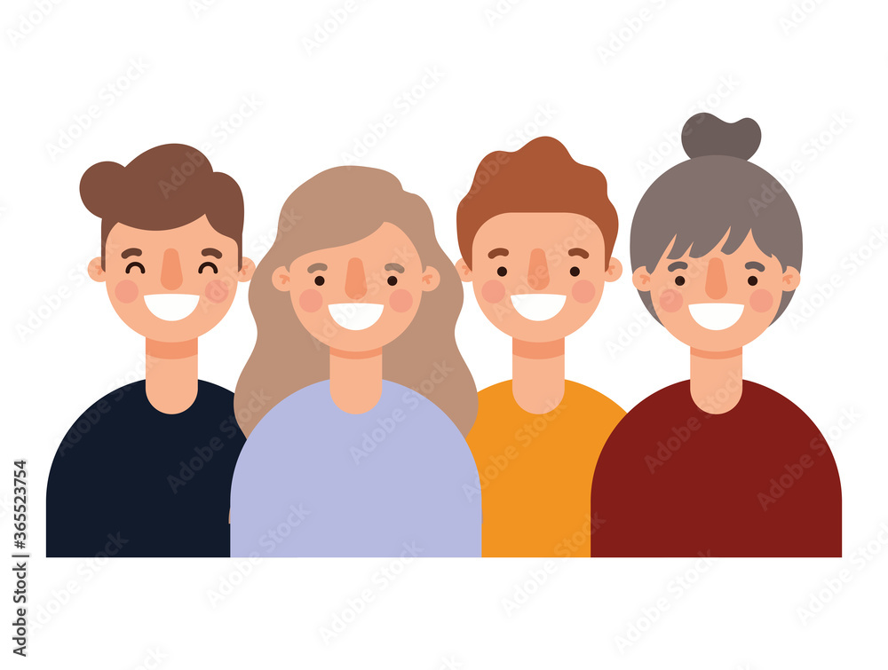Women and men avatars cartoons smiling design, Person people and human theme Vector illustration Women and men avatars cartoons smiling design, Person people and human theme Vector illustration