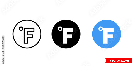 Farenheit icon of 3 types. Isolated vector sign symbol.