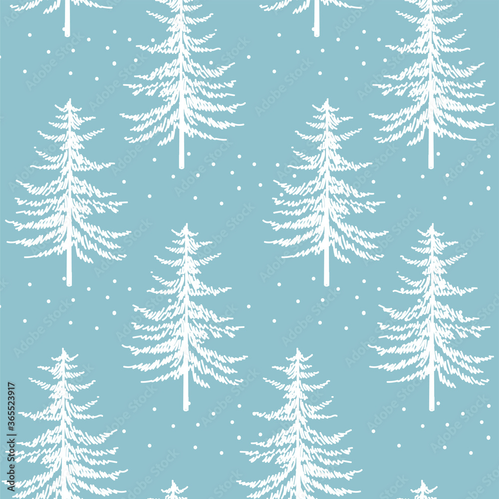 Christmas tree seamless pattern. Noel watercolor print, New year winter holiday decoration, blue christmas background with firs and white snow, wallpaper, wrapping paper design Christmas tree seamless pattern. Noel watercolor print, New year winter holiday decoration, blue christmas background with firs and white snow, wallpaper, wrapping paper design
