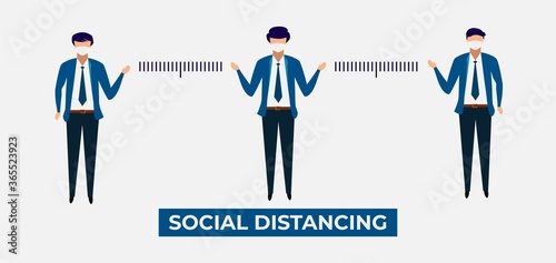 Businessman with mask keep social distance for coronavirus covid 19 pandemic, Professional safety from virus, Vector