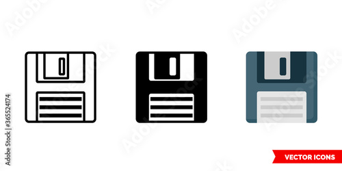 Floppy disk icon of 3 types. Isolated vector sign symbol.