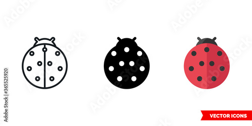 Ladybug icon of 3 types. Isolated vector sign symbol.
