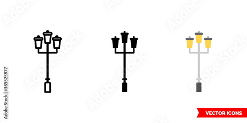 Lamp post icon of 3 types. Isolated vector sign symbol.