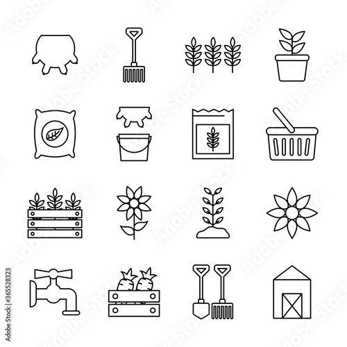 farm line style icon set design, agronomy lifestyle agriculture harvest rural farming and country theme Vector illustration