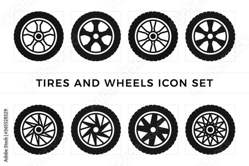 Set of tires and wheels icon vector