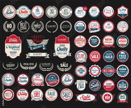 Retro vintage sale badges and labels collection
