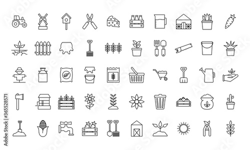 farm line style icon set design, agronomy lifestyle agriculture harvest rural farming and country theme Vector illustration
