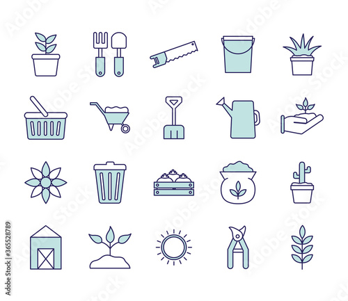 farm line and fill style icon set design, agronomy lifestyle agriculture harvest rural farming and country theme Vector illustration