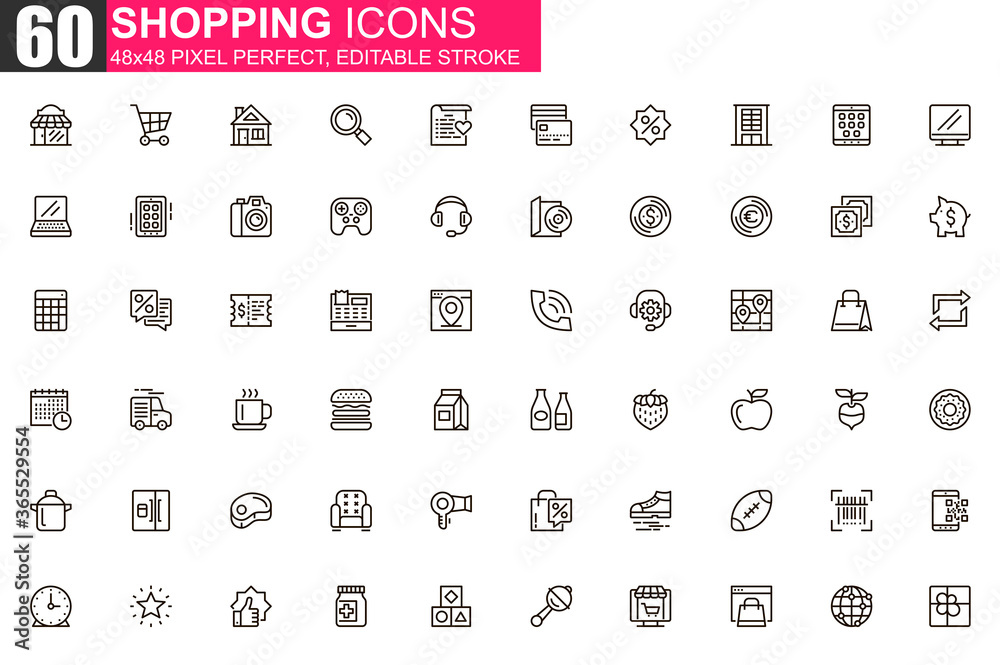 Shopping thin line icon set. Discount offer and retail sale outline pictograms for web and mobile app GUI. Supermarket shopping simple UI, UX vector icons. 48x48 pixel perfect linear pictogram pack. Shopping thin line icon set. Discount offer and retail sale outline pictograms for web and mobile app GUI. Supermarket shopping simple UI, UX vector icons. 48x48 pixel perfect linear pictogram pack.