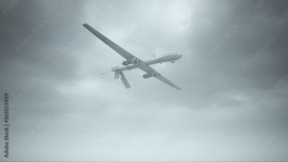 Fototapeta premium Drone Unmanned Aerial Vehicle Aircraft Flying Low Overcast Day 3d illustration 3d render