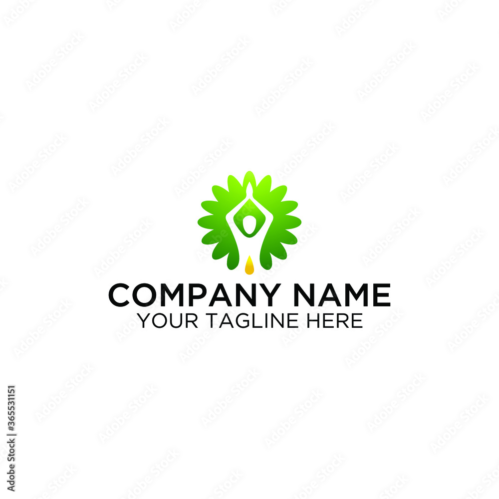 Vector yoga tree logo concept. Harmony insignia design. Wellness center illustration. Girl with leaves on white background Vector yoga tree logo concept. Harmony insignia design. Wellness center illustration. Girl with leaves on white background