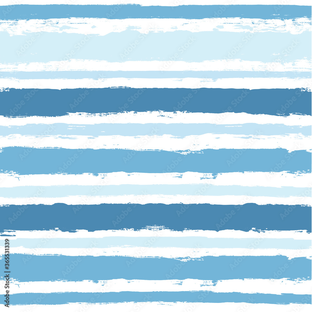 Fototapeta premium Hand drawn striped pattern, baby blue navy stripe seamless background, childish pastel brush strokes. vector grunge stripes, cute paintbrush line