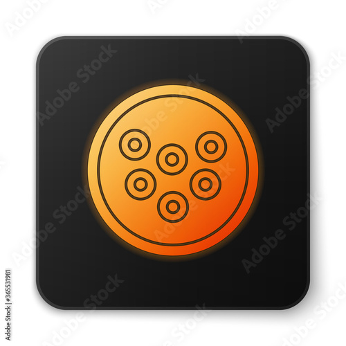 Orange glowing neon Caviar on a plate icon isolated on white background. Black square button. Vector..