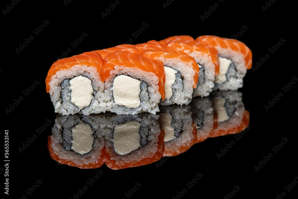 Sushi on a black hundred percent black background Sushi on a black hundred percent black background