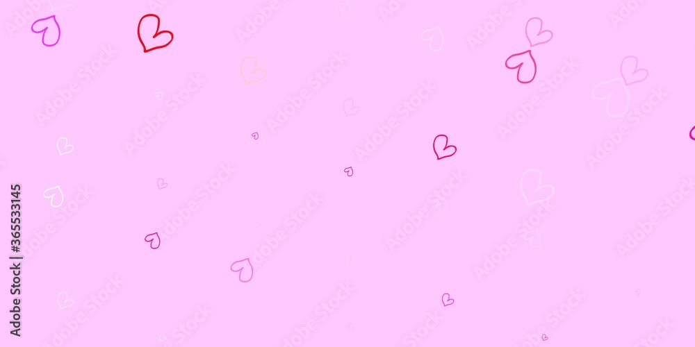 Light Red, Yellow vector template with doodle hearts. Light Red, Yellow vector template with doodle hearts.