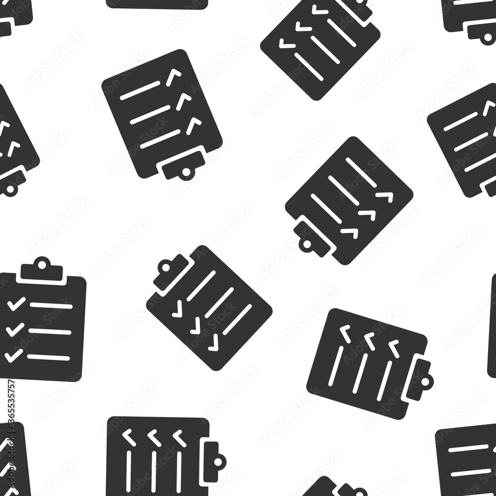 Document checklist icon in flat style. Report vector illustration on white isolated background. Paper sheet seamless pattern business concept. Document checklist icon in flat style. Report vector illustration on white isolated background. Paper sheet seamless pattern business concept.