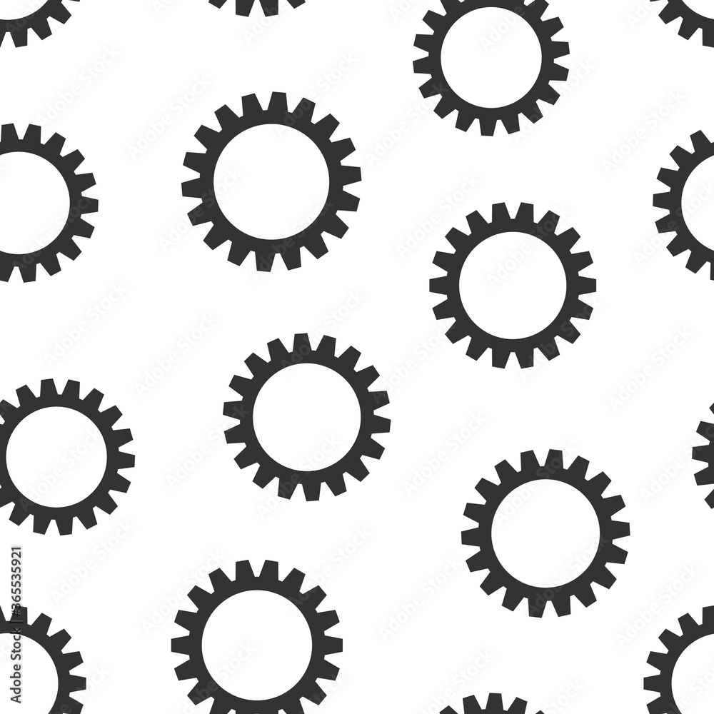 Gear vector icon in flat style. Cog wheel illustration on white isolated background. Gearwheel cogwheel seamless pattern business concept. Gear vector icon in flat style. Cog wheel illustration on white isolated background. Gearwheel cogwheel seamless pattern business concept.
