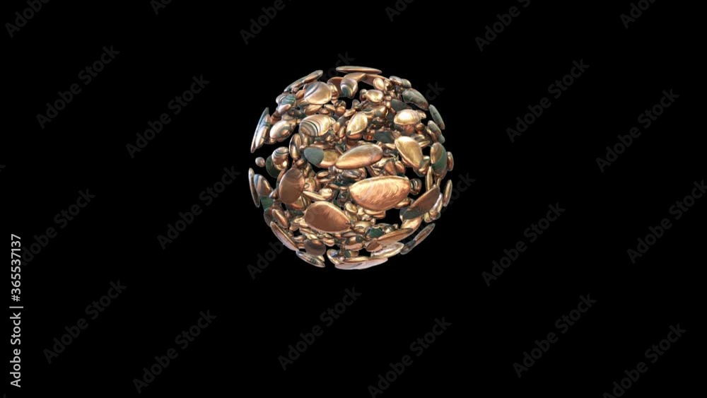 Abstract gold stone forming a sphere, seamless loop, Alpha Channel Abstract gold stone forming a sphere, seamless loop, Alpha Channel