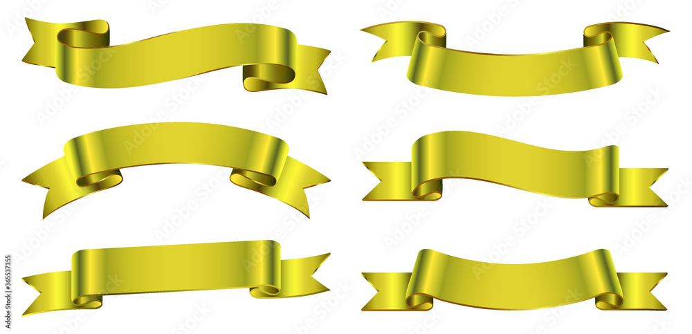 Gold ribbon banners set