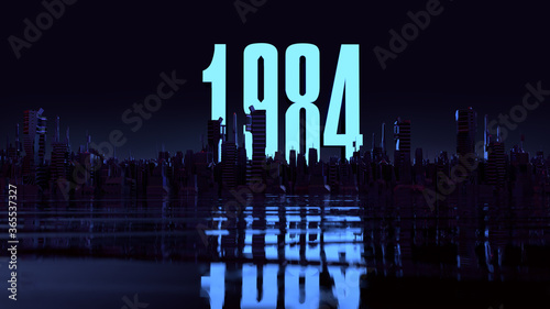 Canvastavla 1984 in düsterer Skyline bei Nacht | 3D Render Illustration