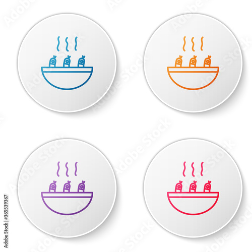 Color line Soup with shrimps icon isolated on white background. Tom yum kung soup. Set icons in circle buttons. Vector..