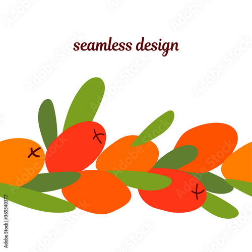 seamless template with sea buckthorn berries and leaves. modern abstract design for packaging, print for clothes, fabric