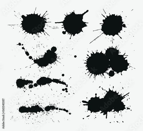 Set of ink blots.Black paint splashes.