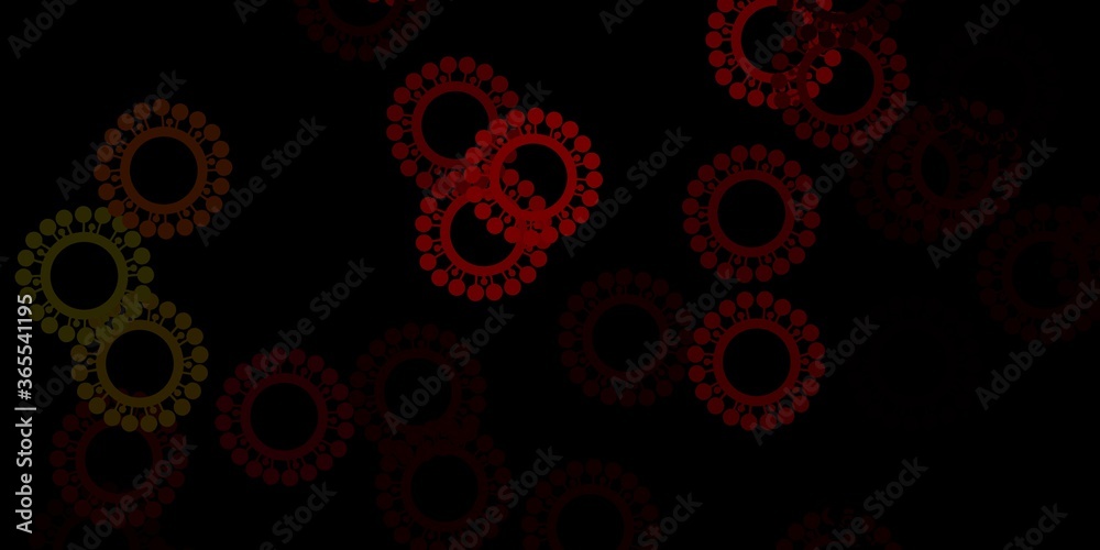 Dark green, red vector background with covid-19 symbols.