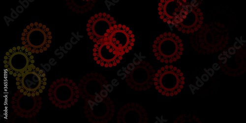 Dark green, red vector background with covid-19 symbols.