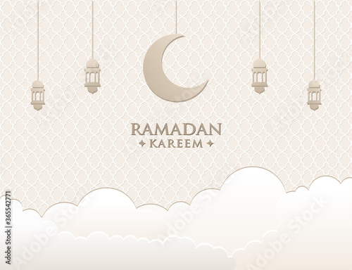Ramadan background with moon and lanterns
