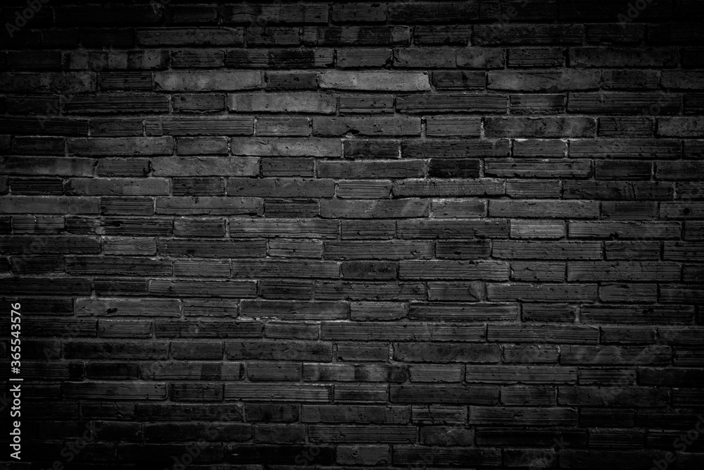 Black brick walls that are not plastered background and texture. The texture of the brick is black. Background of empty brick basement wall.