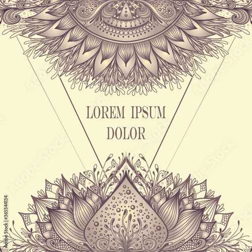 Template of deign  of Abstract decorative element in Boho Eastern  Ethnic style  or  Mandala  in beige brown for advertising  cosmetic or perfume or  hygiene products or tea
