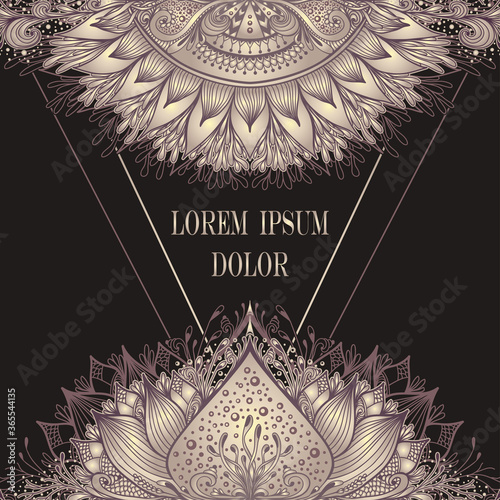 Template of deign  of Abstract decorative element in Boho Eastern  Ethnic style  or  Mandala  in beige brown for advertising  cosmetic or perfume or  hygiene products or tea