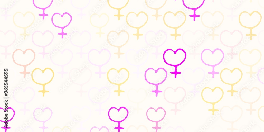 Light Pink, Yellow vector backdrop with woman's power symbols.