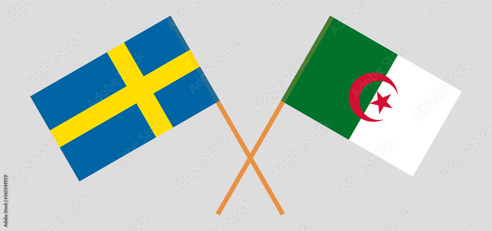 Crossed flags of Algeria and Sweden