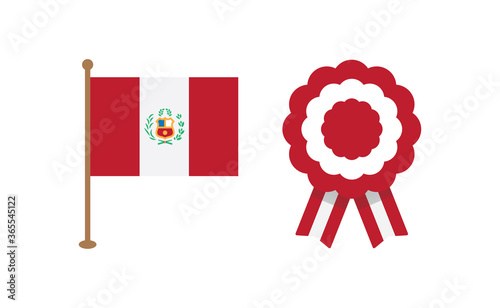 Peruvian cockade vector illustration. National symbol with Peru flag colors. Red and white rosette ribbon.