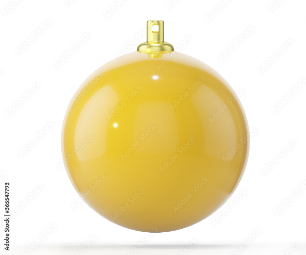 Yellow christmas ball isolated on white background, 3d render