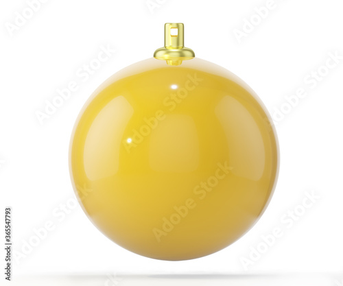 Yellow christmas ball isolated on white background, 3d render