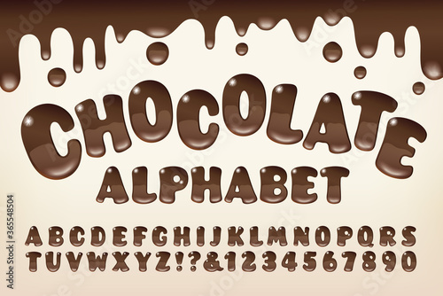 A Chocolate Syrup Styled Alphabet with Gooey Melted Drips and Rounded Letter Shapes