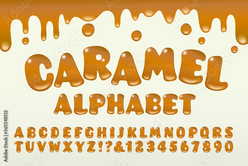 A Caramel Syrup Styled Alphabet with Gooey Melted Drips and Rounded Letter Shapes