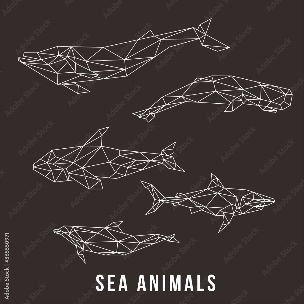SEA ANIMAL ILLUSTRATION WITH TRIANGLE POLYGONAL STYLE