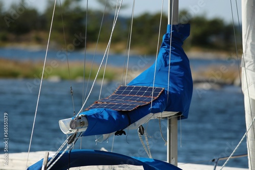 Foldable solar panel on a sailboat
