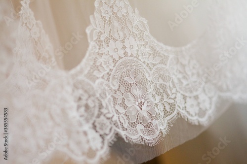 Lace and embroidery with beads on fabric