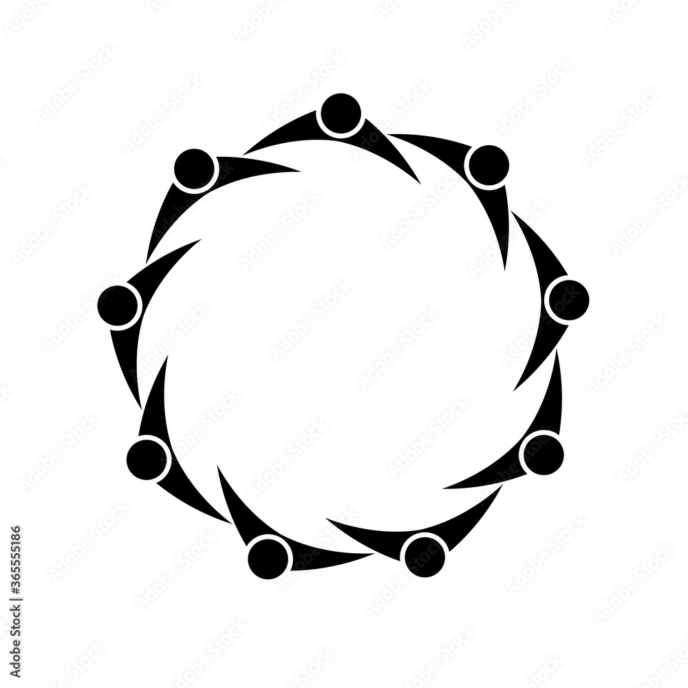 Group of nine persons in circle. Circle with people logo. Group of people icon. Meeting concept. Vector illustration Group of nine persons in circle. Circle with people logo. Group of people icon. Meeting concept. Vector illustration