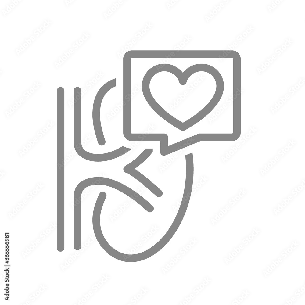 Kidney with heart in chat bubble line icon. Healthy organ for filtering blood symbol Kidney with heart in chat bubble line icon. Healthy organ for filtering blood symbol