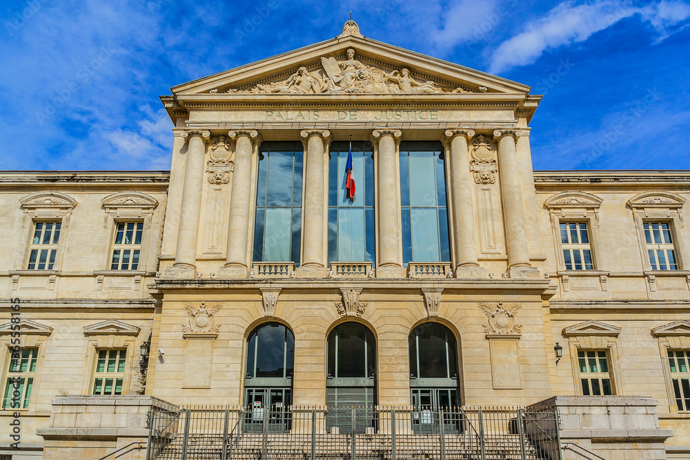Palace of Justice (Palais de Justice, 1885) - imposing law courts built in neoclassical style at Place du Palais in Nice, French Riviera, France.