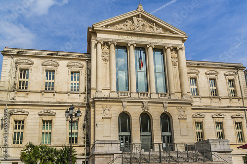 Palace of Justice (Palais de Justice, 1885) - imposing law courts built in neoclassical style at Place du Palais in Nice, French Riviera, France.