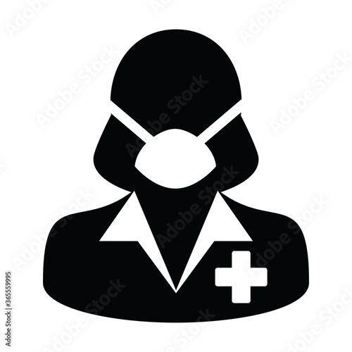 Mask icon vector with patient person profile female user avatar symbol for medical and health care protection in a glyph pictogram illustration © TukTuk Design
