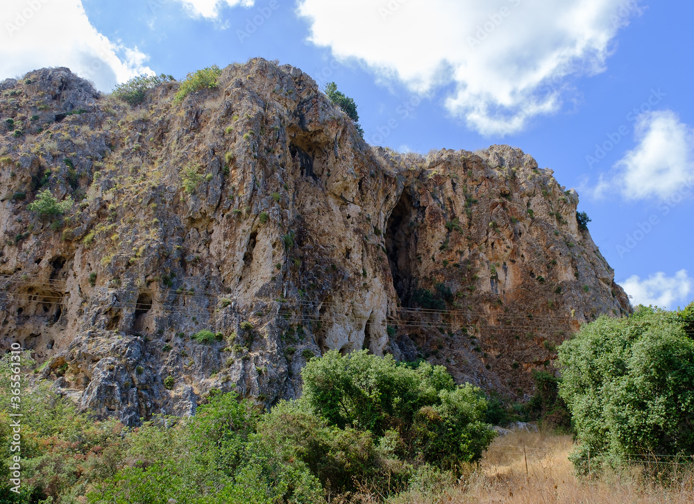 Mount Carmel, Israel. Cave of a prehistoric human in Nahal Me'arot National Park