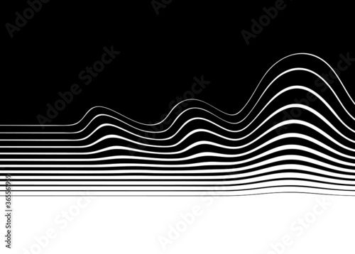 Abstract transition from black to white with wavy lines. Black and white vector background.